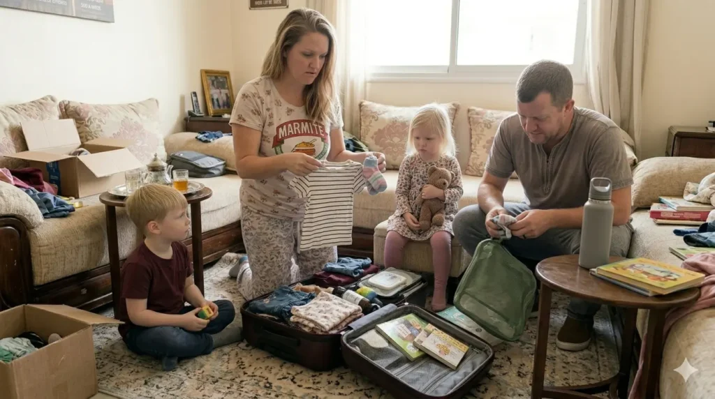 parent choosing simple travel clothes for kids instead of many outfit options