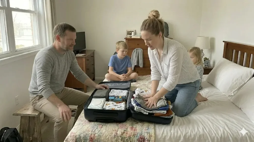 negative prompt: minimal packing, empty suitcase, perfect organization