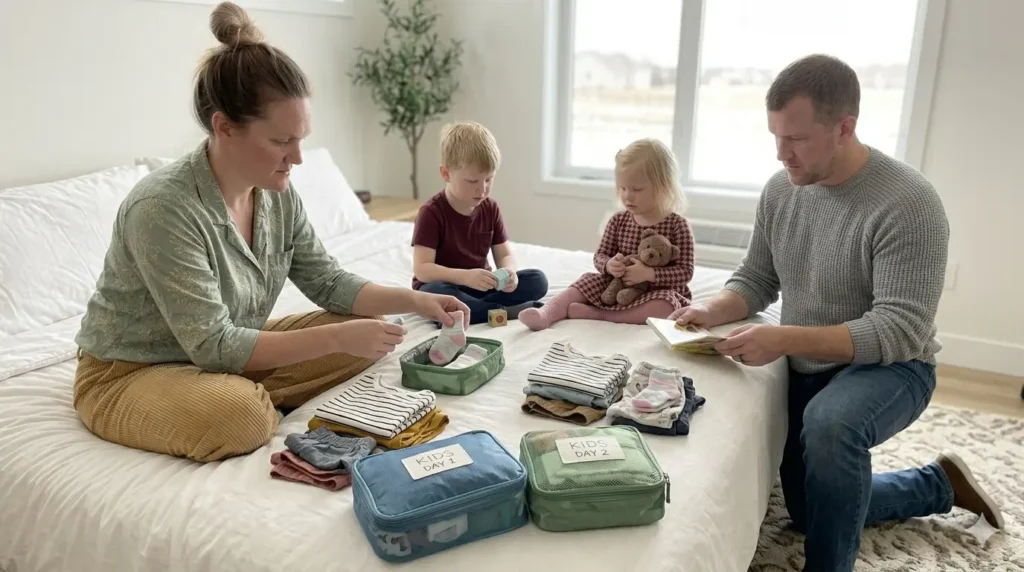 parent choosing simple outfits for kids based on real travel days