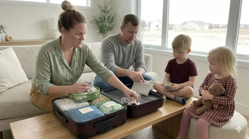 parent removing extra items from suitcase to avoid overpacking