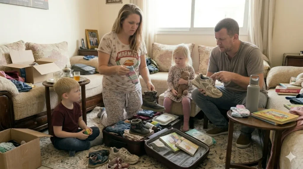 family reducing number of shoes to avoid overpacking suitcase