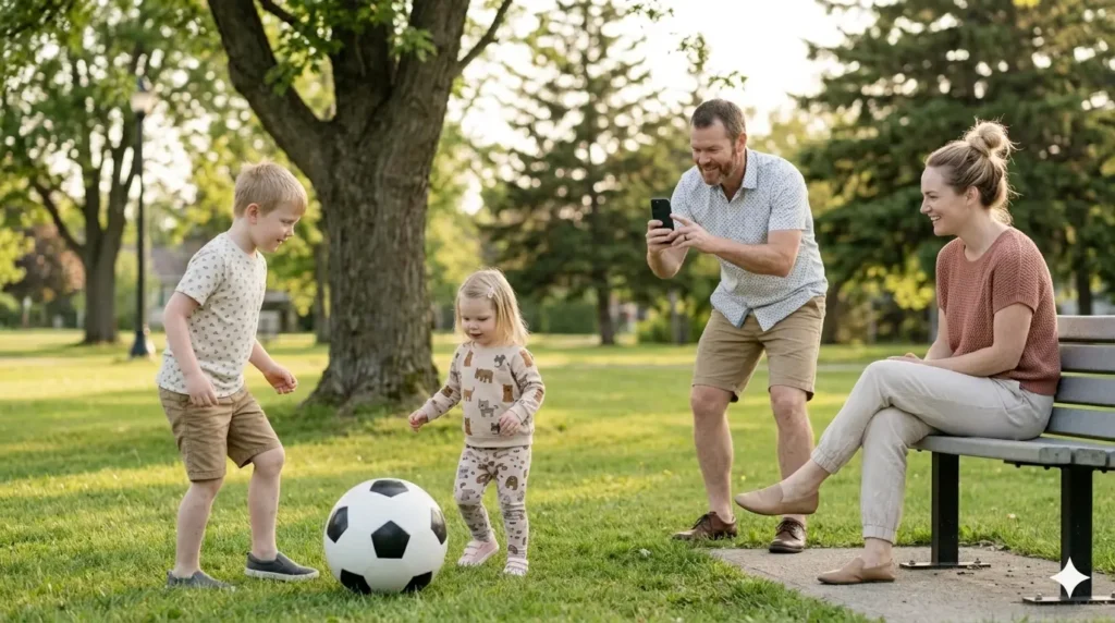 family enjoying different activities together at travel destination
