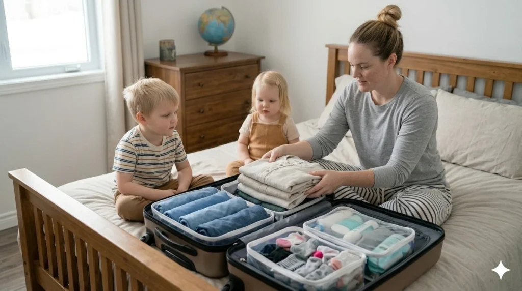 organized suitcase packing for a stress free family trip