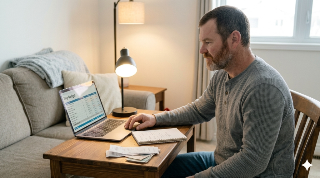 parent setting realistic budget for family trip at home
