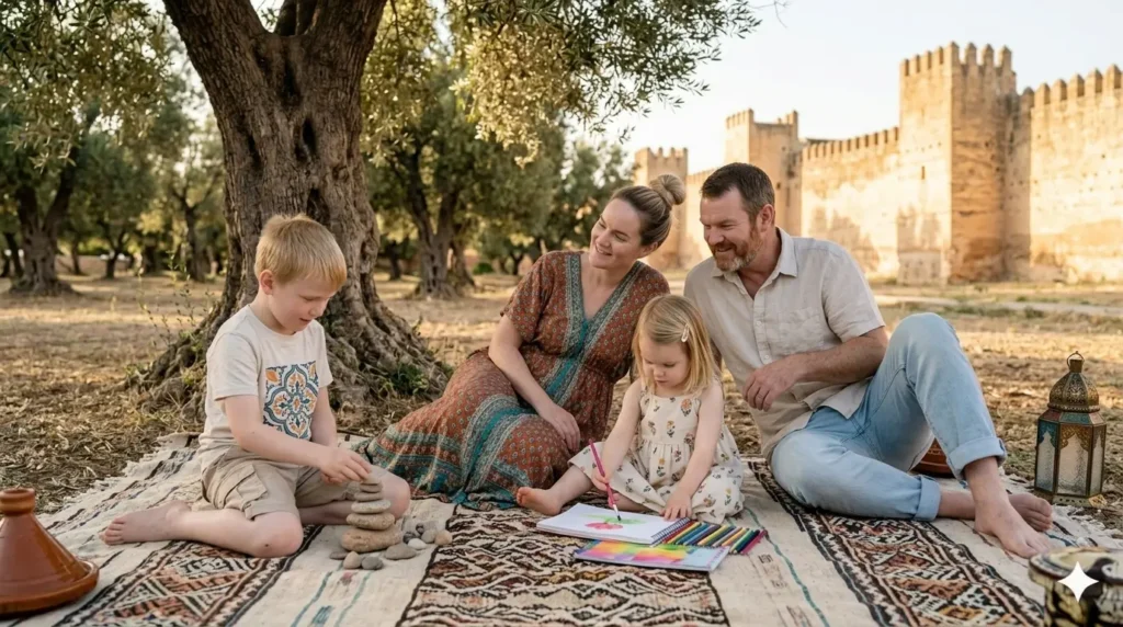 family enjoying a relaxed travel moment at destination after good planning
