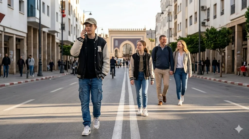 teenager enjoying travel independently with family nearby